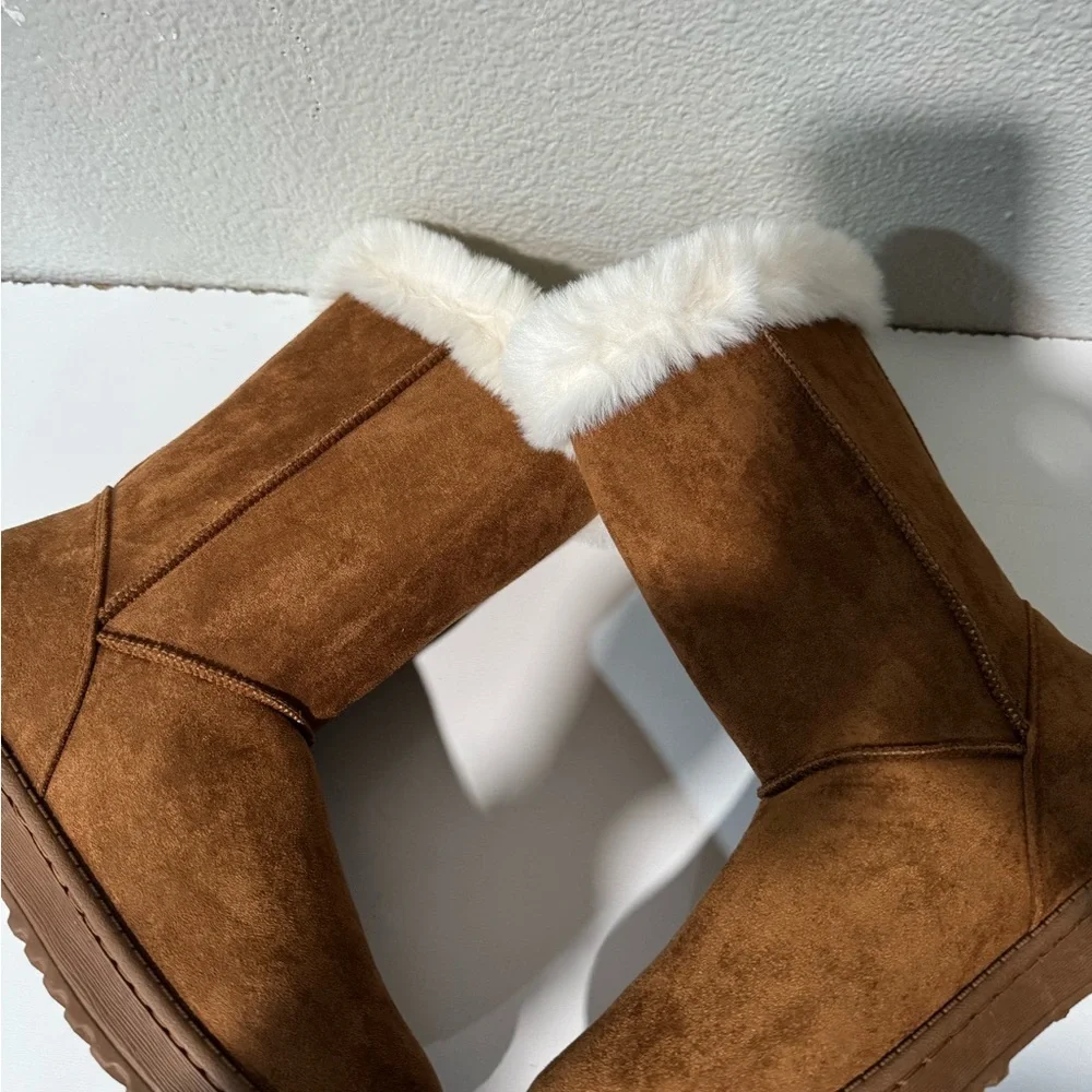 SO Women's Abigail Comfort Pull On Chestnut Faux-Fur Winter Boots -various